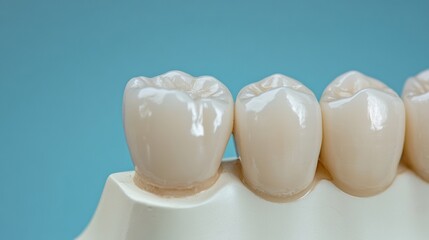 Poster - Close-up showing a dental implant with a porcelain crown, highlighting the intricate design and durability of modern dental solutions. Generative AI