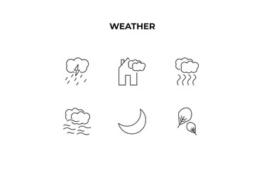 Aufkleber - fully editable outline icon collection from weather concept. thin line icons set such as thunderstorm, patchy fog, smog, waxing moon, fall,