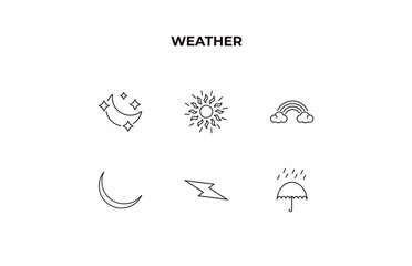 Poster - fully editable outline icon collection from weather concept. thin line icons set such as twilight, sunshine, rainbow, lightning, umbrella,
