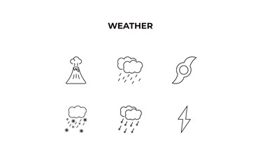Aufkleber - fully editable outline icon collection from weather concept. thin line icons set such as eruption, steady rain, hurricane, hailstorm, light bolt,