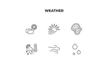 Poster - fully editable outline icon collection from weather concept. thin line icons set such as subtropical climate, foggy day, isobars, breeze, drops,