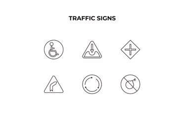 Poster - fully editable outline icon collection from traffic signs concept. thin line icons set such as handicap, pothole, intersection, roundabout, no bombs,