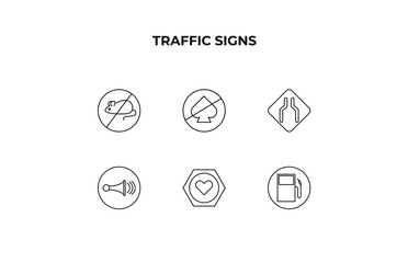 Poster - fully editable outline icon collection from traffic signs concept. thin line icons set such as no rodents, no gambling, narrow lane, lovemaking, gasoline,