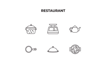 Poster - fully editable outline icon collection from restaurant concept. thin line icons set such as boiling water pan, electric weight scale, vintage teapot, tray and cover, paella with parwns,