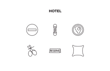 Aufkleber - fully editable outline icon collection from hotel concept. thin line icons set such as do not disturb, barbershop, fried egg, reservation, pillow,