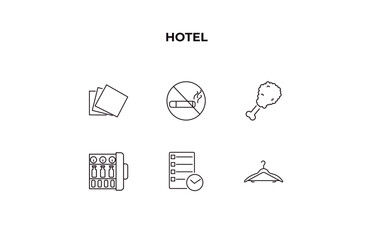 Aufkleber - fully editable outline icon collection from hotel concept. thin line icons set such as napkins, no smoking, fried chicken, agenda, hanger,