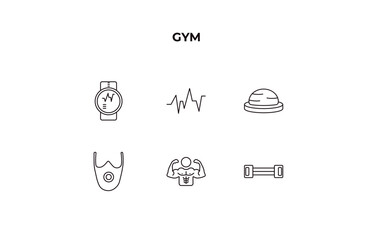Aufkleber - fully editable outline icon collection from gym concept. thin line icons set such as fitness watch, resistance, bosu ball, bodybuilder, arms extender,