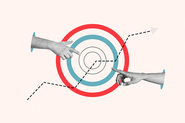 Poster - Creative collage dynamic stats stock arrow direction hands body fragments fingers connection inspiration business success startup progress