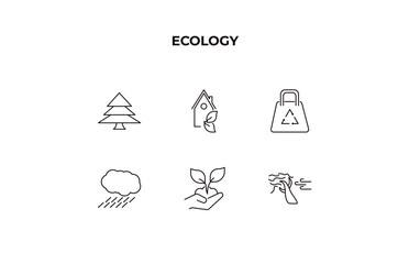 Poster - fully editable outline icon collection from ecology concept. thin line icons set such as christmas trees, ecological house, recycled bag, plant a tree, wind bending tree,