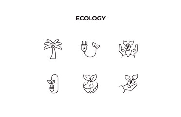 Aufkleber - fully editable outline icon collection from ecology concept. thin line icons set such as coconut tree, eco plug, eco volunteer, ecology, plant on a hand,