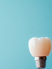 Aufkleber - This detailed view showcases a dental implant featuring a porcelain crown set against a smooth blue background, highlighting its precision and design. Generative AI