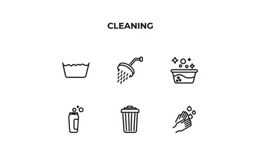 Poster - fully editable outline icon collection from cleaning concept. thin line icons set such as wash, shower head, water soak, garbage, hand washing,