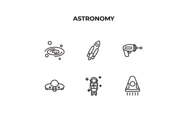 Poster - fully editable outline icon collection from astronomy concept. thin line icons set such as milky way, launching shuttle, gun blaster, spaceman, space capsule,