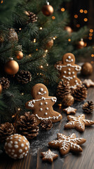 Wall Mural - gingerbreads christmas cookies and christmas tree