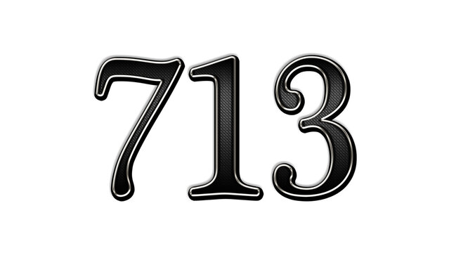 black metal 3d design of number 713 on white background.