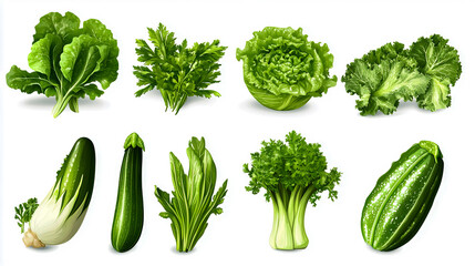 Canvas Print - Fresh green vegetables collection: lettuce, spinach, zucchini, celery, cabbage, parsley, pak choy