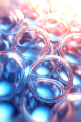Aufkleber - Abstract illustration of spherical glass shapes in which light effects create a harmony of blue and orange tones, emphasizing the layered composition and depth-of-field effect
