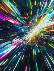 Colorful light burst in space creating dynamic abstract visual explosion