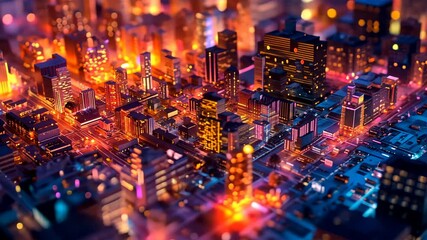 Poster - Heatmap of a city's nightlife, with warm colors indicating the most active clubs and bars and cooler tones in the quieter, surrounding streets. . 4K Video
