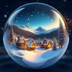 Wall Mural - The snow-covered village scene is wrapped in a crystalline ball 3d rendering, concept art, fantasy art, very detailed, close-up