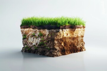 3D land sign on grass with soil cross section concept