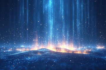 Wall Mural - A blue sky with a lot of stars and a bright orange glow