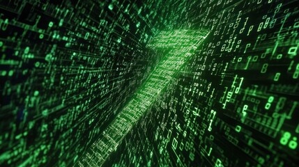 Poster - Futuristic Digital Matrix with Binary Coding in Neon Green Background Design