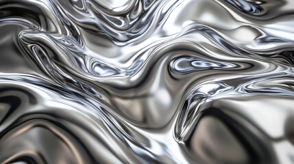 Aufkleber - Abstract silver waves creating a smooth, reflective surface with dynamic patterns.