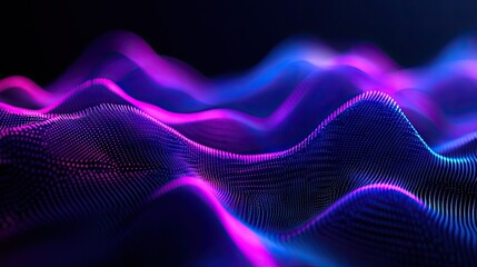 Poster - A vibrant display of abstract waves in purple and blue, creating a mesmerizing digital landscape.