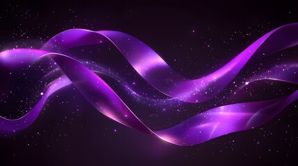Poster - Elegant glowing purple ribbons weaving through a dar AI generated illustration