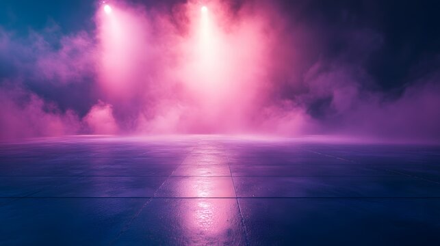 Empty dancefloor with soft mist rolling across a pol AI generated illustration