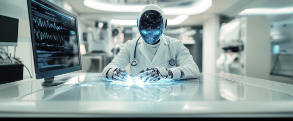 Poster - Futuristic Medical Technology with AI Robots Enhancing Diagnostic Precision and Patient Care