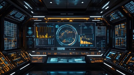 Poster - Futuristic financial dashboard with glowing blue and AI generated illustration