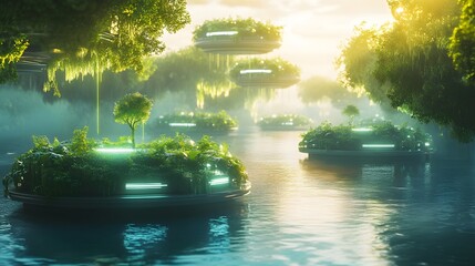 Poster - Futuristic floating world featuring renewable energy AI generated illustration