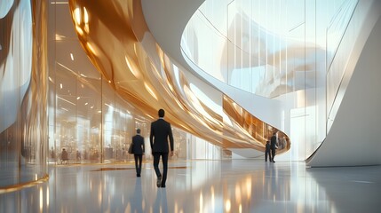 Poster - Futuristic office lobby with high glass walls dynami AI generated illustration