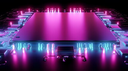 Poster - Futuristic processor with dynamic glowing circuits n cdeb AI generated illustration