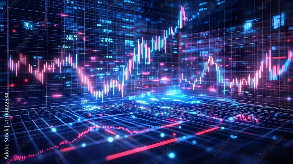 Futuristic stock market display with glowing data po AI generated ...