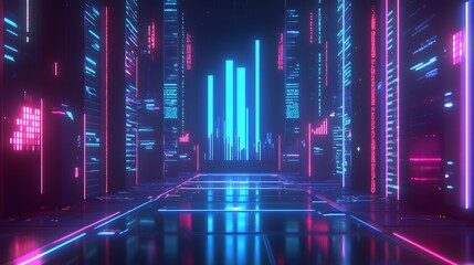 Poster - Futuristic stock market display with glowing data po AI generated illustration