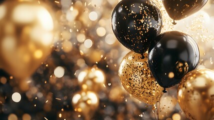 Poster - Golden and black balloons floating together surround acfb AI generated illustration