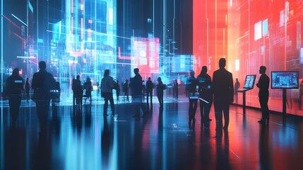 Poster - High end tech conference with people networking digi AI generated illustration