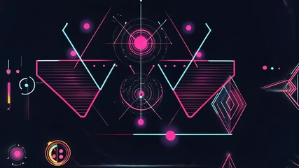 Poster - Set of Abstract geometric shapes trending futuristic line design elements, infographic shapes. Modern trendy retro futurism digital vaporwave 4K Video