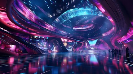 Poster - high tech digital stage with layers of glowing led l ai generated illustration