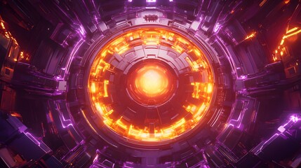 Poster - High tech energy hub glowing with radiant orange and AI generated illustration