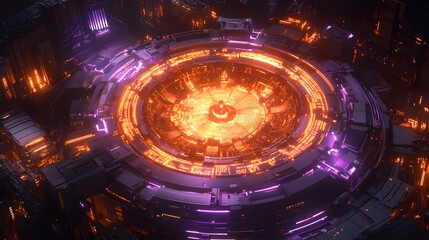 Poster - High tech energy hub glowing with radiant orange and AI generated illustration