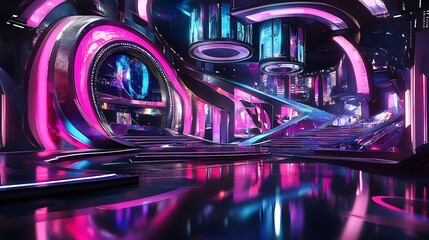 Poster - high tech digital stage with layers of glowing led l ai generated illustration