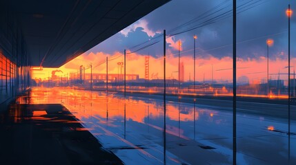 Poster - Large industrial facility with sleek minimalist desi AI generated illustration