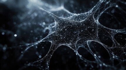 Poster - An abstract digital network displaying intricate nodes and connections in a dark background.