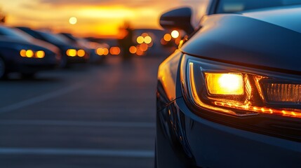 Poster - lineup of premium cars in a dealership parking area ai generated illustration