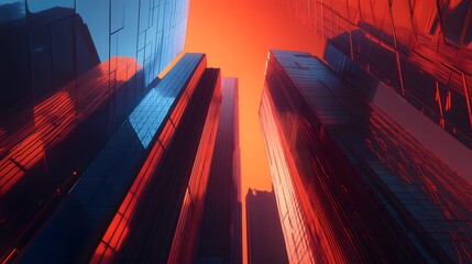 Poster - Low angle perspective of futuristic office towers em AI generated illustration