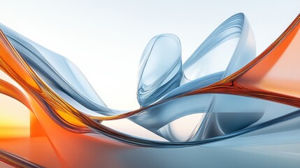 Aufkleber - Abstract composition featuring fluid orange and blue shapes, conveying a sense of movement and harmony.
